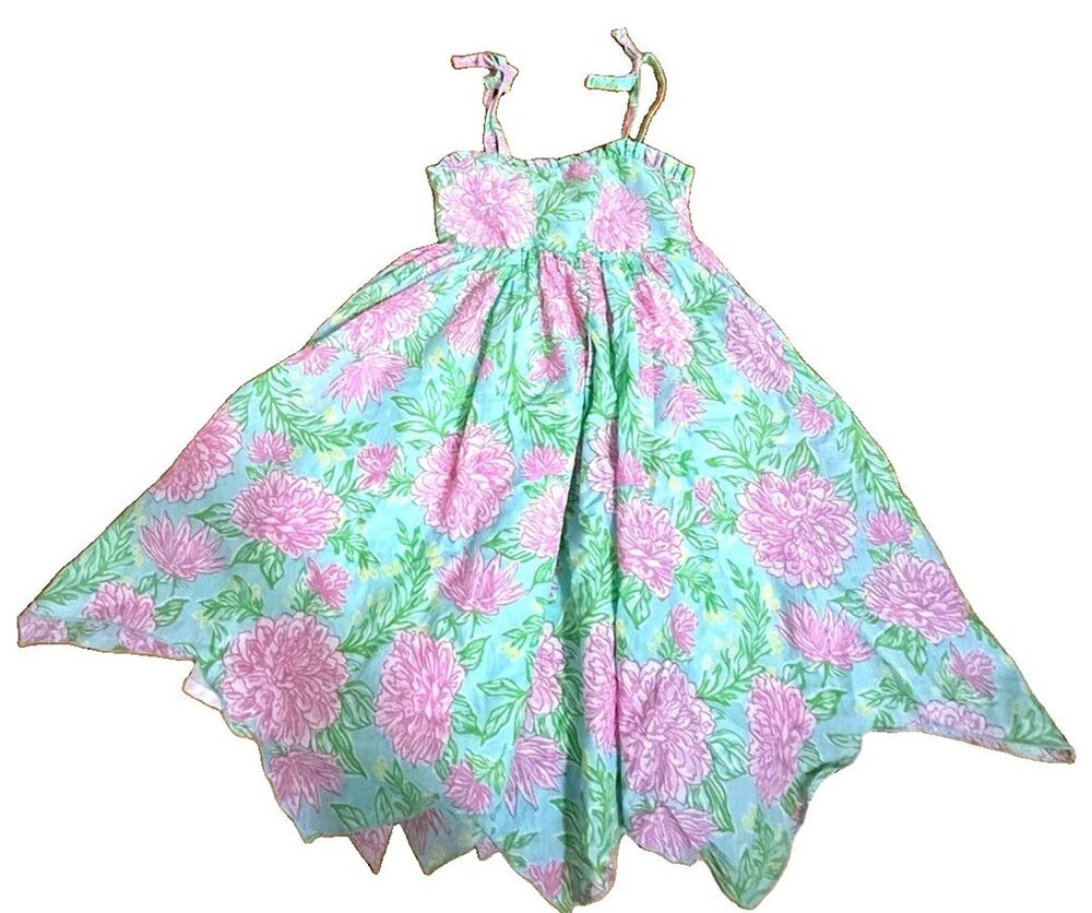 *NEW* Tommy Bahama Girls Sundress Floral Smocked Lined Handkerchief hem Size 6